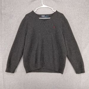 Polo Ralph Lauren Pullover Sweater Womens XL 100% Lambswool Dark Gray V-Neck